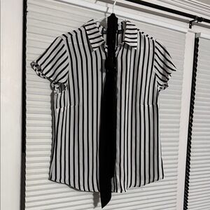 New York & Company Black and White Striped Button Down Shirt